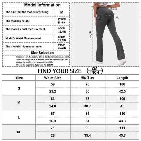 3 st högmidjade, magkontrollerade bootcut-yogabyxor med fickor, stretchig träningsbyxa med naken känsla och casual look 8 best sales yogabyxor - №6