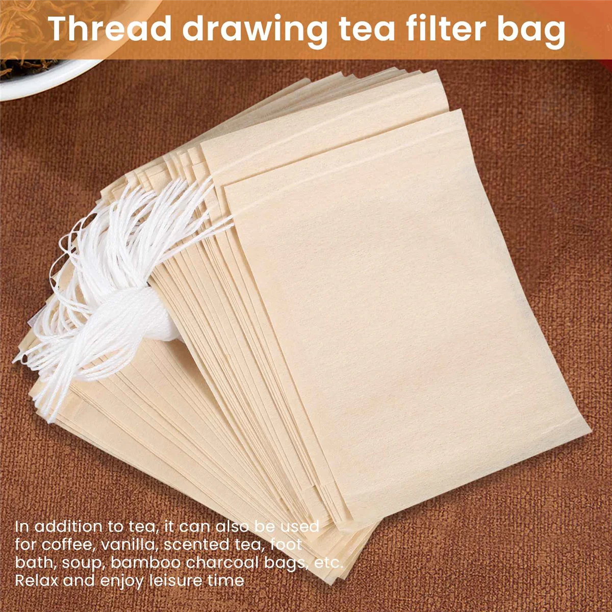 Bustine filtranti per tè In confezione da 600, bustina di tè In carta usa e getta con coulisse per tè sfuso, caffè (colore naturale, 2.75x1.97 In)