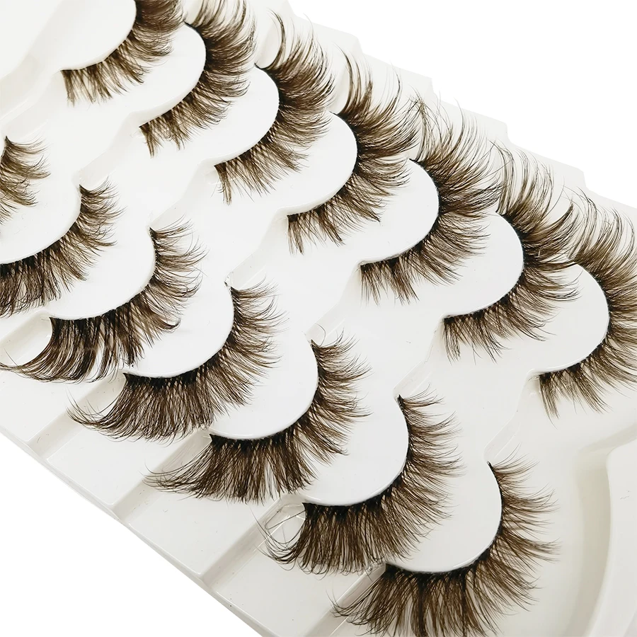 8D dramatic 7 pairs of mango eye makeup brown false eyelashes soft and curly natural appearance strip-shaped eyelashes