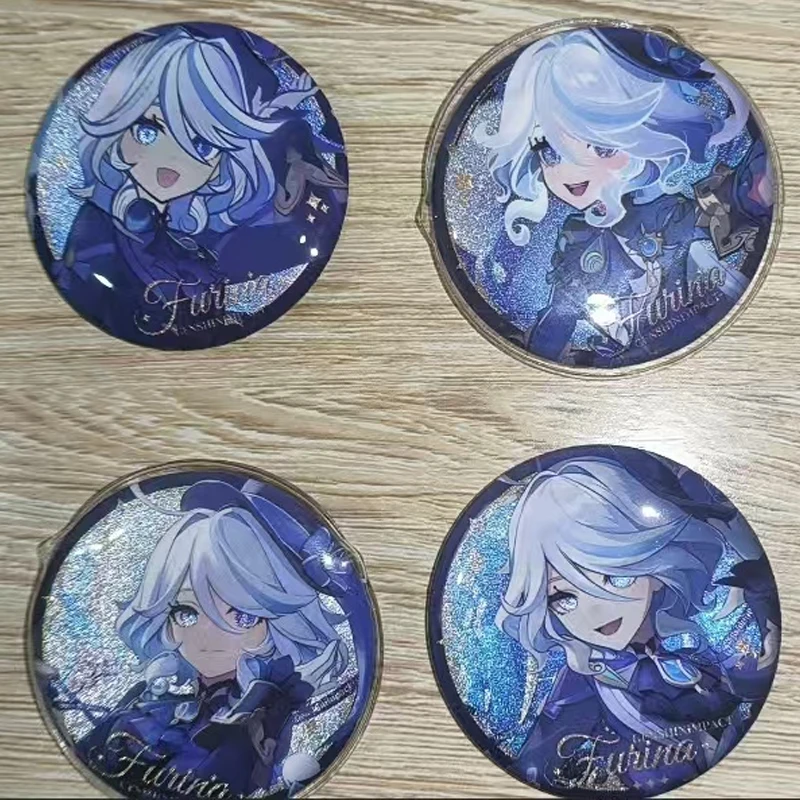 4Pcs/Set Game Focalors Furina de Fontaine 58mm anime Reflective badge Brooch Pin Cosplay Badge Accessories