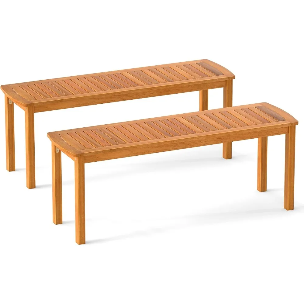 

Acacia Wood Outdoor Bench, 47" Patio Dining Bench with Slatted Seat, Backless Wooden Garden Bench, Farmhouse Furniture for Gard