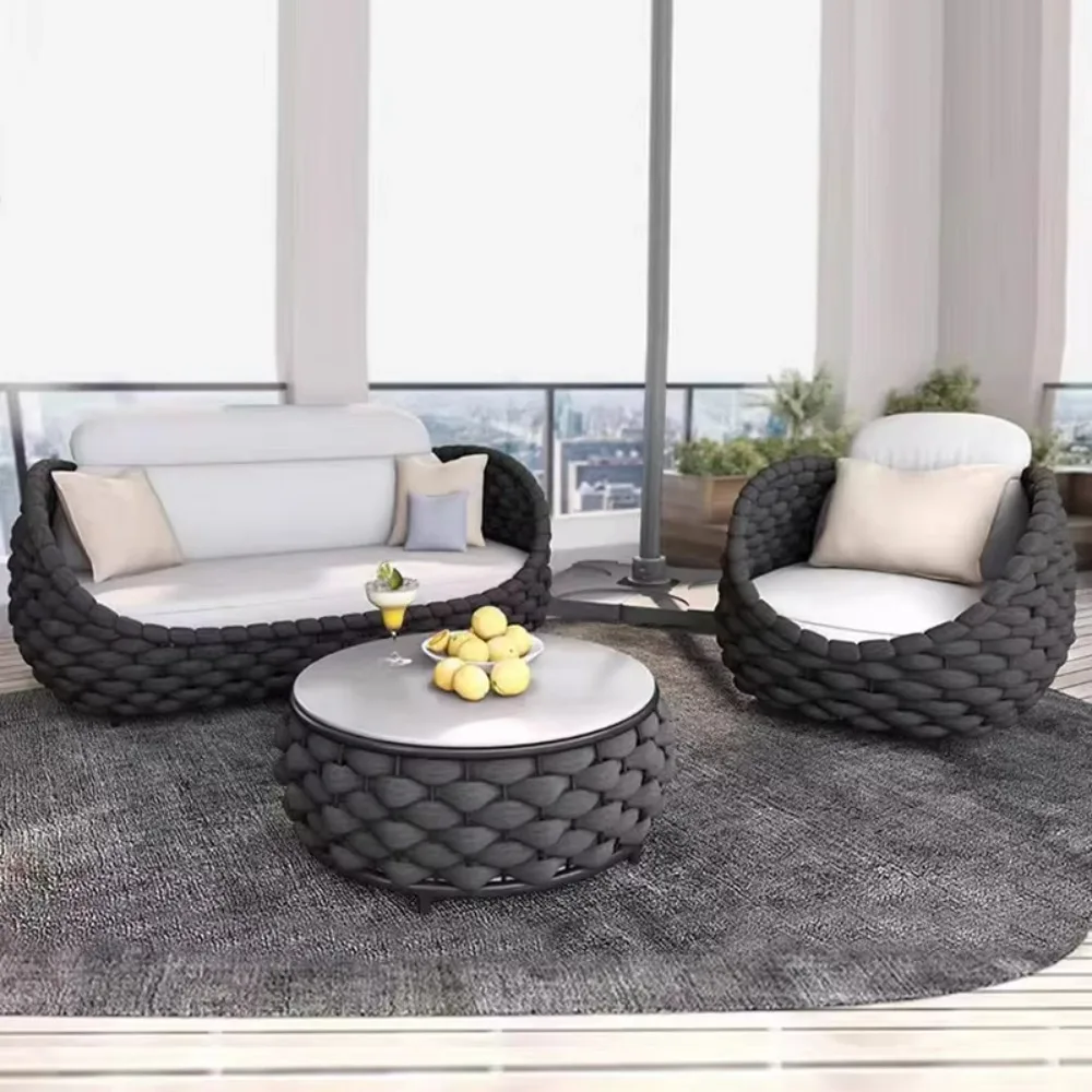 جميع الأحوال الجوية مقاوم للماء حبل معدني Loveseat طقم أريكة سعر المصنع الكرمة نسج الأريكة أثاث غرفة المعيشة في الهواء الطلق مجموعات الحديقة