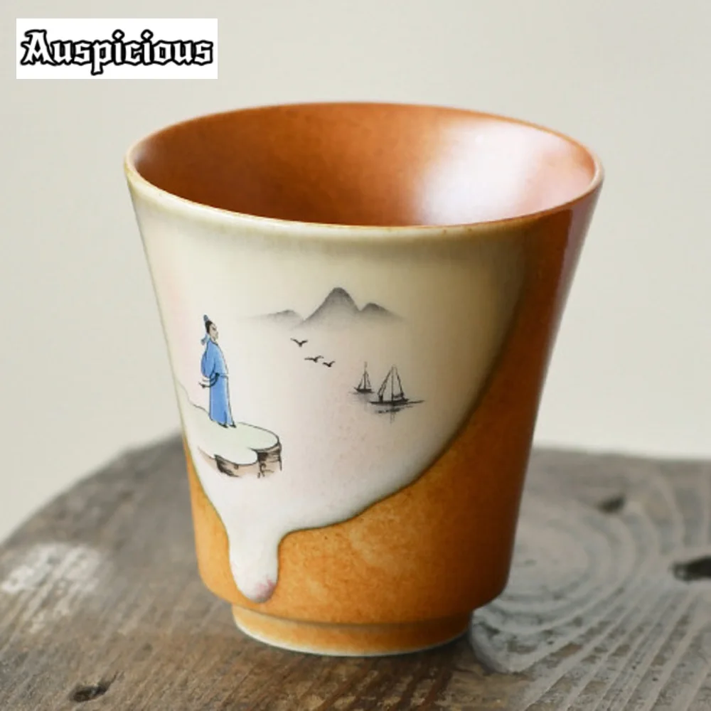 120ML Creative Painting Coarse Pottery Master Cup Immortal at The River Teacup Fragrance Master Cup Kung Fu Teaset Collection