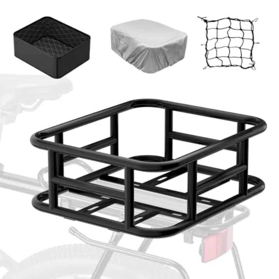 

Bike Basket Rear with Cargo Net and Liner Large Bicycle Basket Electric Bicycle Basket Rear Ebike Large Rear Bike Basket Rack w