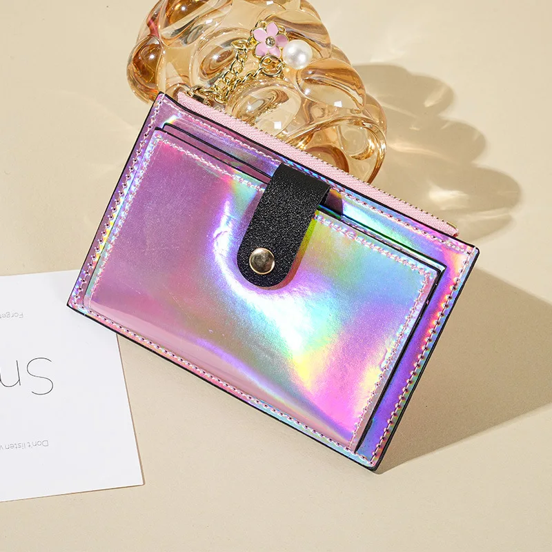 New Women's Ultra Thin Card Wallet Leather Shining Multi functional Card Cover with Multiple Card Slot Small Coin Wallet