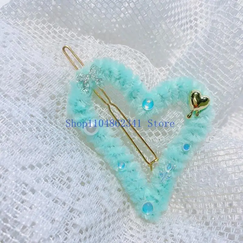5asd Girls Hair Clip Candy Color Plush Heart Hairpin Plush Hair Clip with Faux Pearl Decors Hairpins for Teenagers