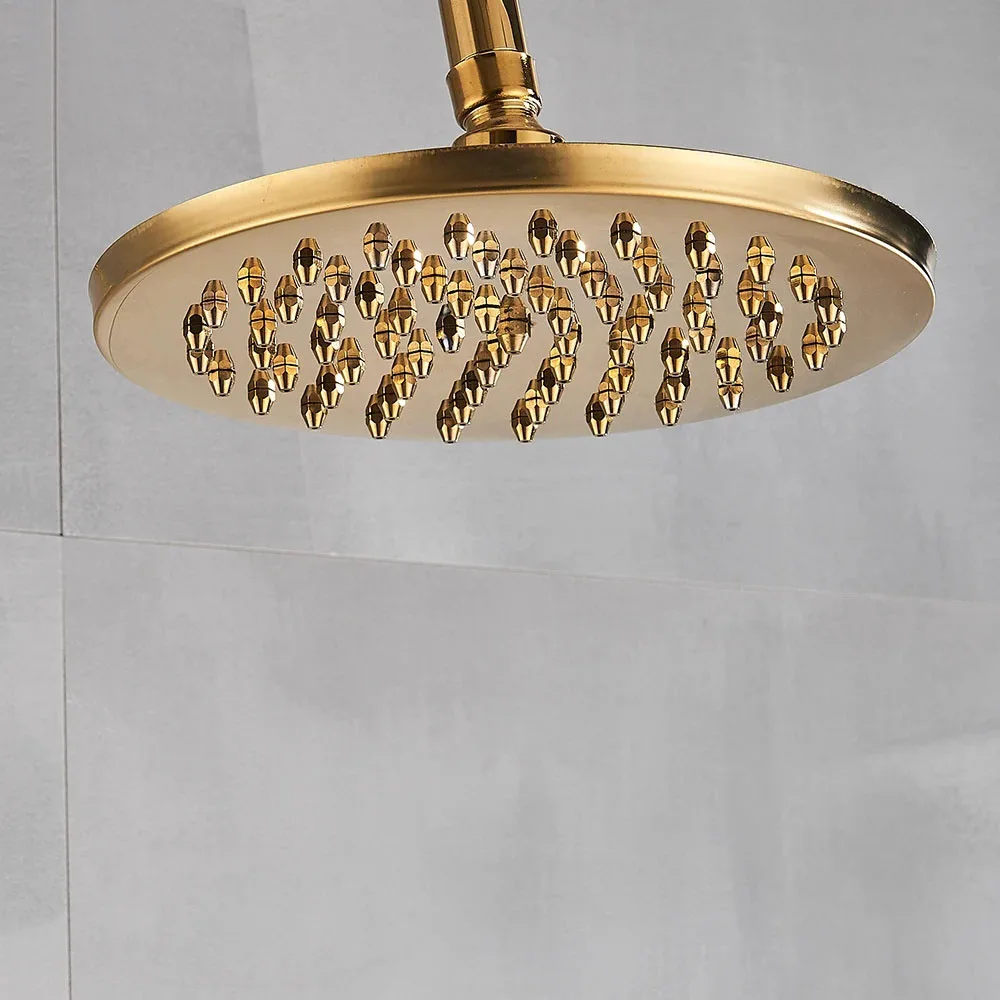 

Luxury Gold Brass 8" Round Rainfall Shower Head Bathroom Shower Head