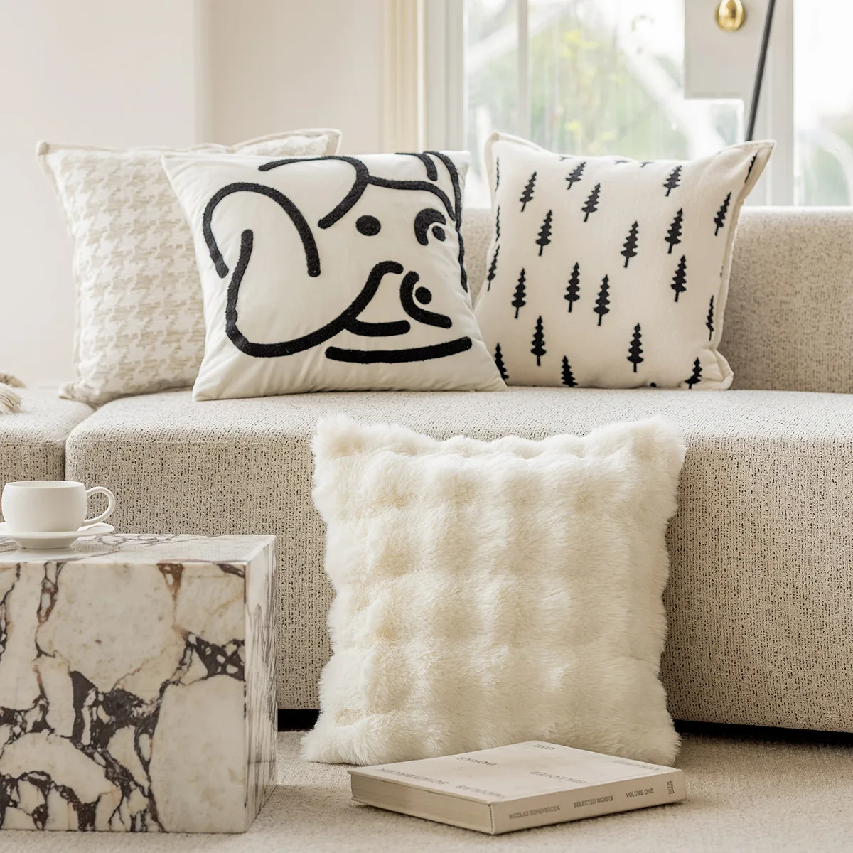 Creamy Style Sofa Pillow Covers Light Decorative Cushions Bed Headrest Backrest Home Decor Ins Style Breathable Spacious