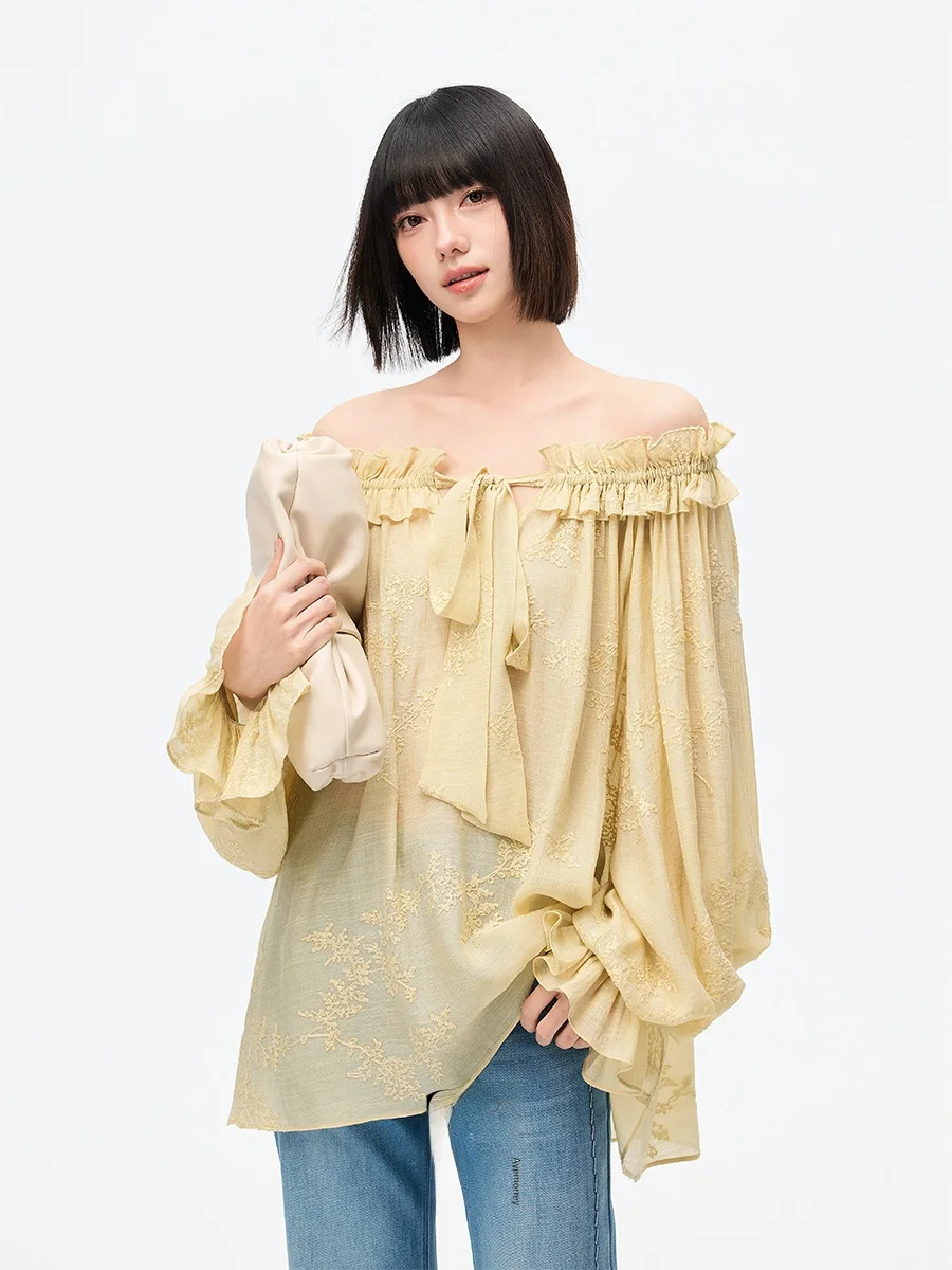 

Ele Sle Ayemorrey 'Chambowabo' Floral Embroidery Cap Sve Cotton Blend Women's irt with Wood ain Design