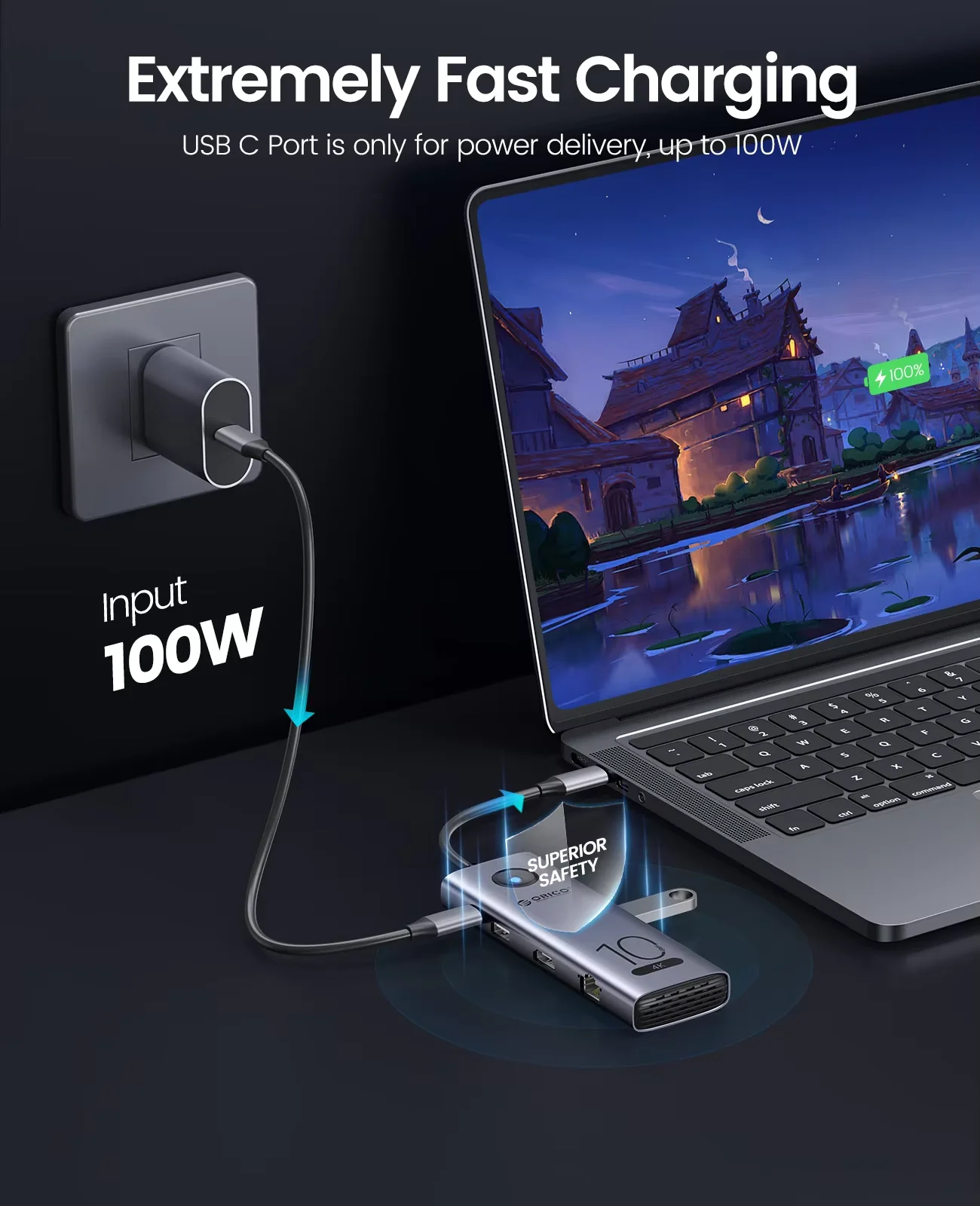 

ORICO 10Gbps Type C Docking Station 4K60Hz HDMI-compatible USB3.0 2.0 HUB RJ45 PD100W Adapter Card Reader for Laptop Accessories