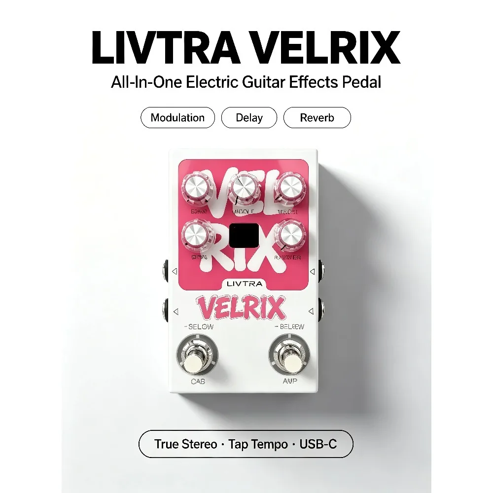LIVTRA Electric Guitar Pedal – Modulation/Delay/Reverb/Amp & IR Cab Simulator True Stereo Effects Pedal Tap Tempo USB-C