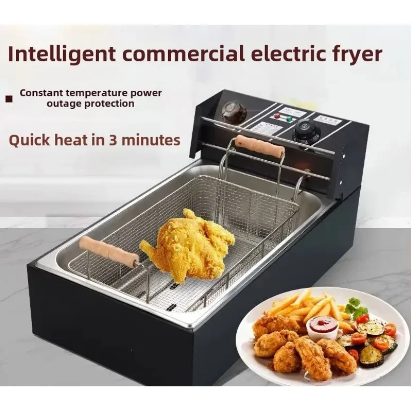 220V Fried Pan Commercial Electric Fryer Large Capacity Thickened French Fries Deep-fried Dough Sticks Single Double Cylinder