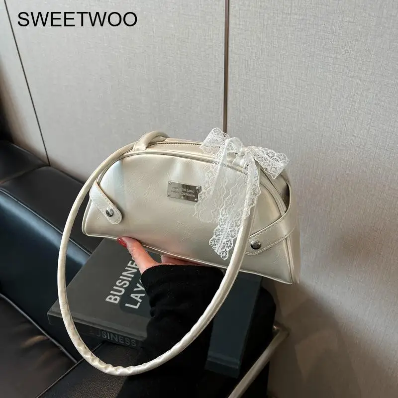 Bow Decor Pu Underarm Shoulder Bag Cute Design Crossbody Purse for Young Girls Daily and Party