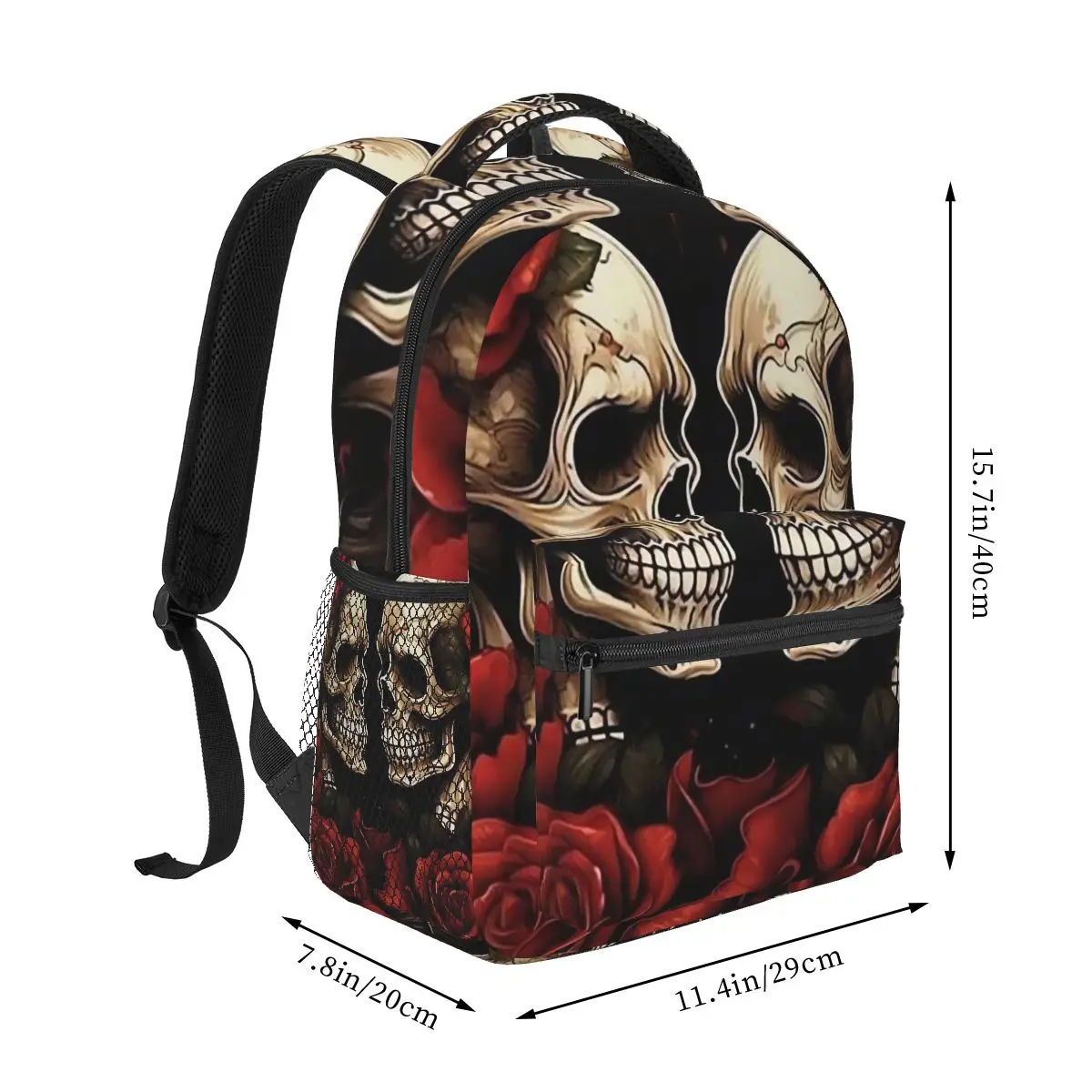 Two Skull Surround Red Flower Halloween Backpack Student Boys Girls BookBag Kids School Bag Laptop Shoulder Bags for Men Women
