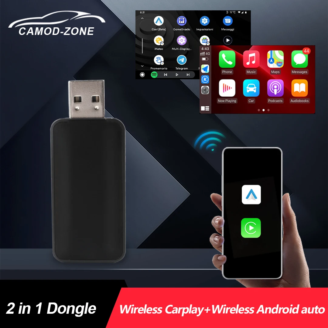 

Mini 2 in 1 USB Wireless Carplay Dongle Wireless Android Auto Adapter Smart Plug and Play for Car Radio with Wired CarPlay