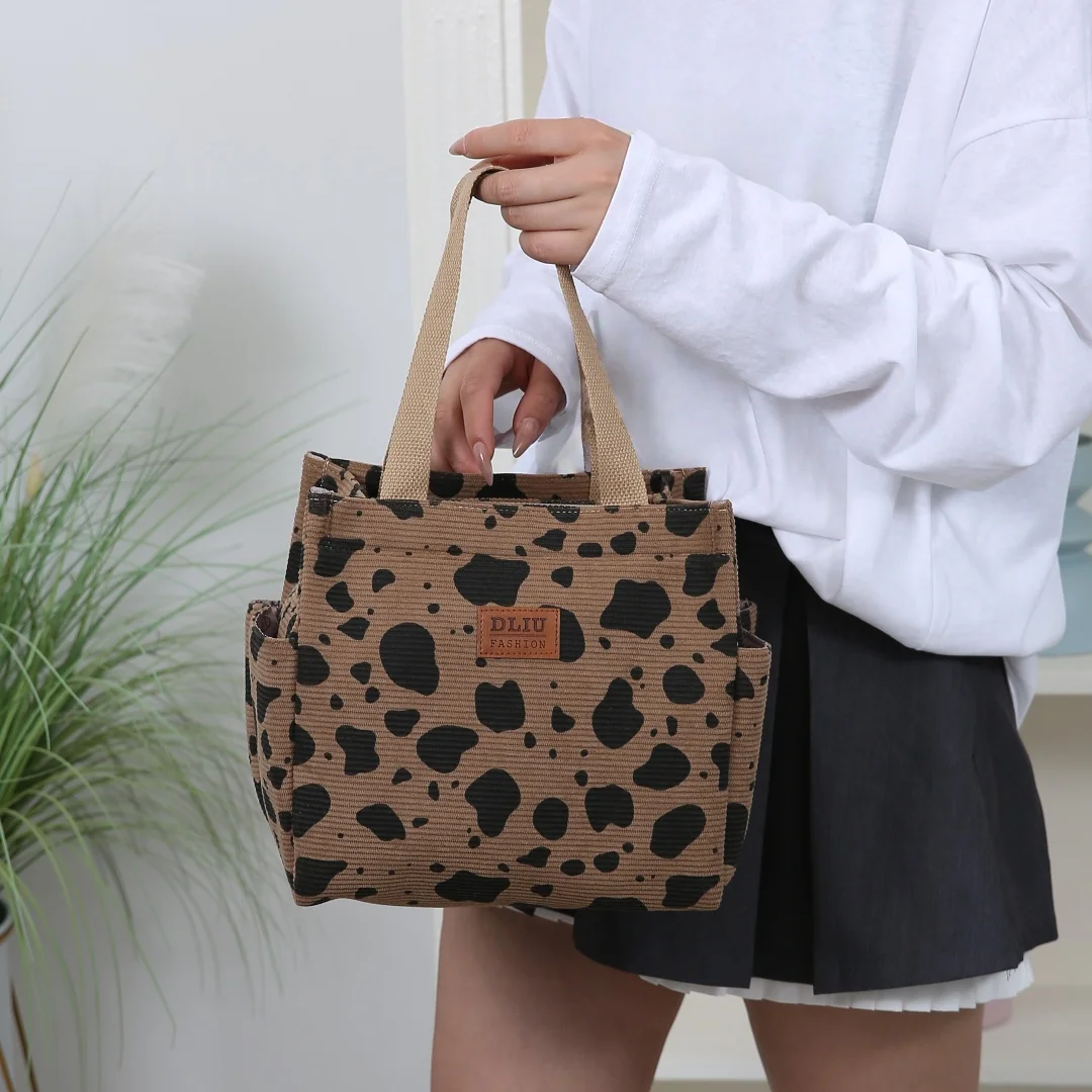 Corduroy Simple Work Handbag Lunch Box Storage Bag Suitable for Shopping Office Large Capacity Retro Daily Use Back to School image 5