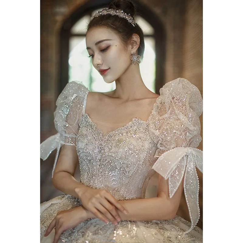 2023 hochzeit Kleider Für Wemon Vestido De Noiva Com Pedrarias E Brilho Robe De Mariée Fluide Bohème Blanche Braut Ball kleider