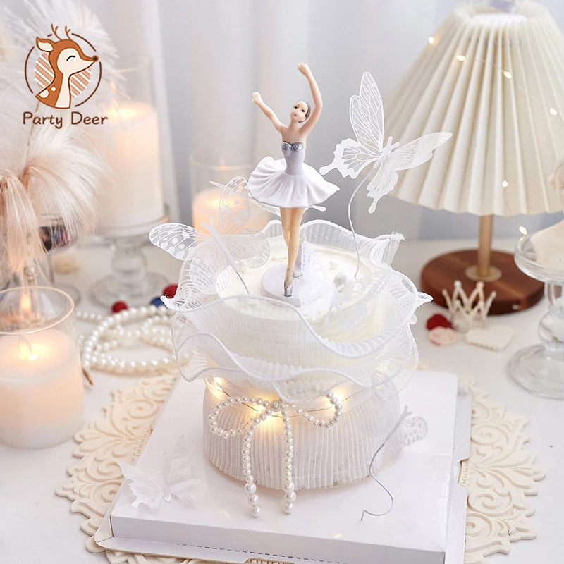 Rotary turntable Ballerina Figurine Cake Decor for Women Girls Birthday Party Ballet Kid Cake Topper Party Cake Decoration Gifts