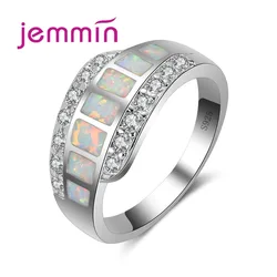 White Fire Opal Ring with Mini CZ Crystal Settings 925 Sterling Silver  Opal Wedding Rings Jewelry for Women