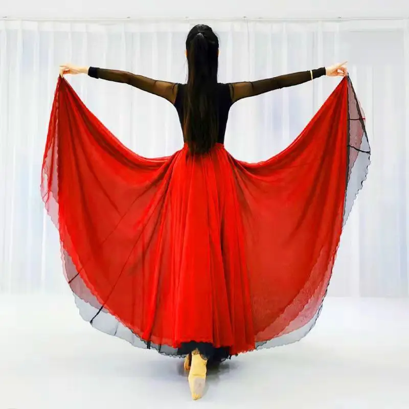 Gonna da danza classica Tencel a doppio strato da 720 gradi che scorre gonna grande abiti da allenamento abbigliamento da prestazione gonna di garza