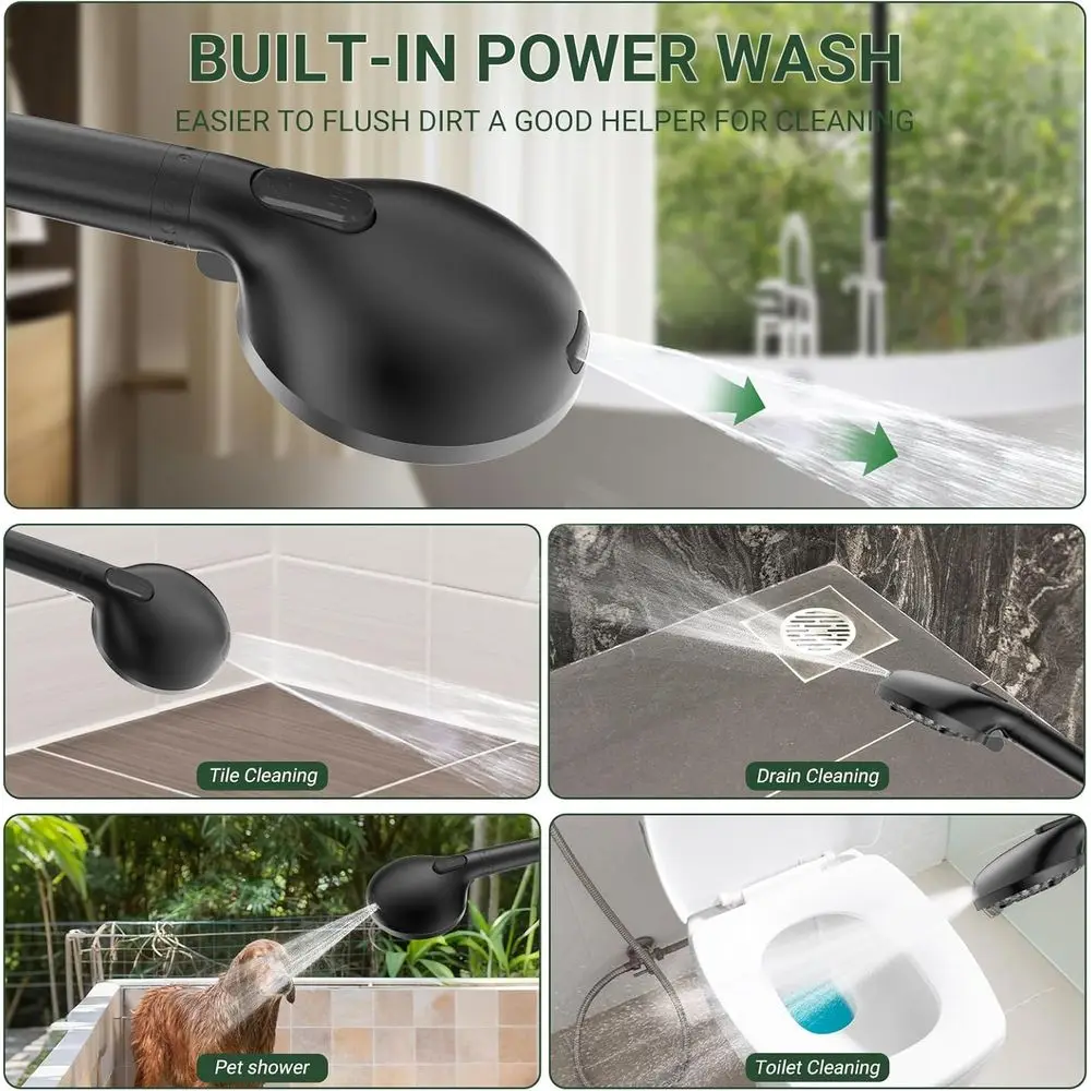 High-Pressure Filtered Shower Combo with 10-Spray Handheld, Adjustable Height Bar, and 71 Hose in Matte Black