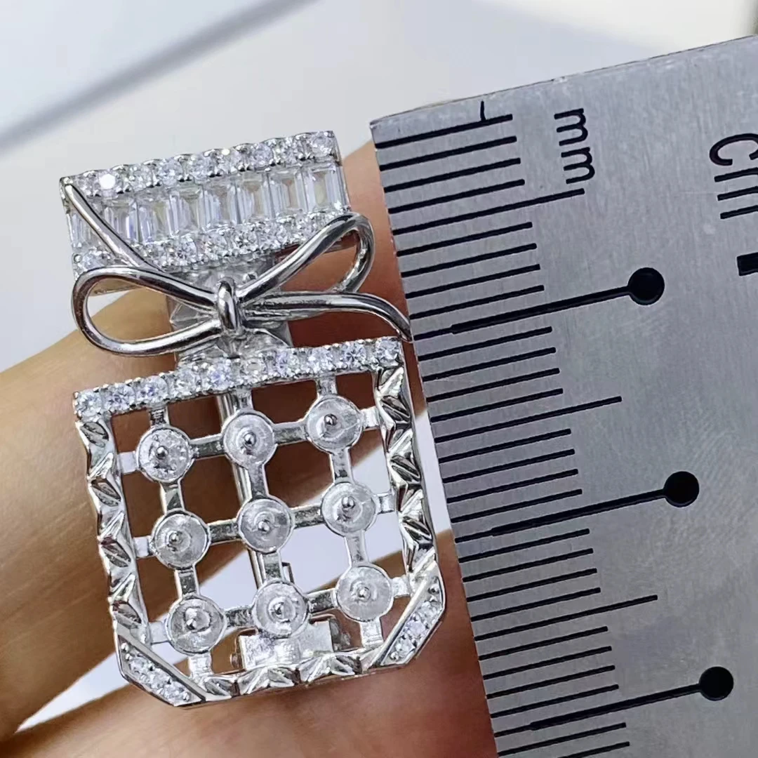 

S925 Sterling Silver Brooch Pendant Mount Base Mountings Findings Parts Fittings Accessories for 3-4mm Pearls Beads 5pcs/lot