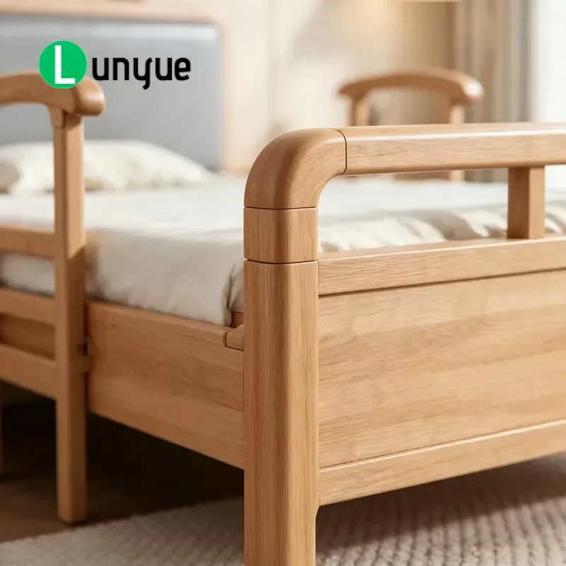 Modern Solid Wood Nursing Bed with Safety Railing Durable Double Platform for Elderly Home Care High Quality Soft Comfortable