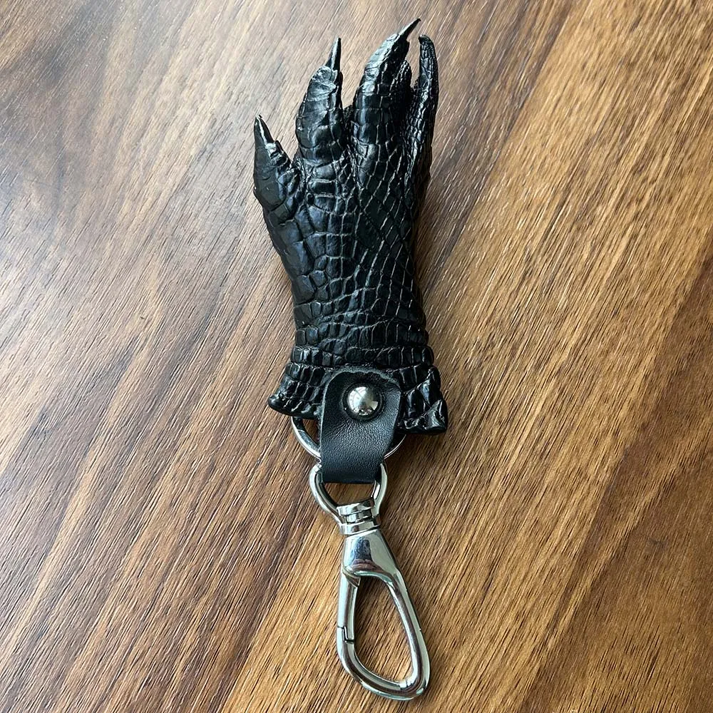 Couro genuíno crocodilo pele Keychain, Carteira com chaveiro, Garra dianteira e traseira, Mosquetão