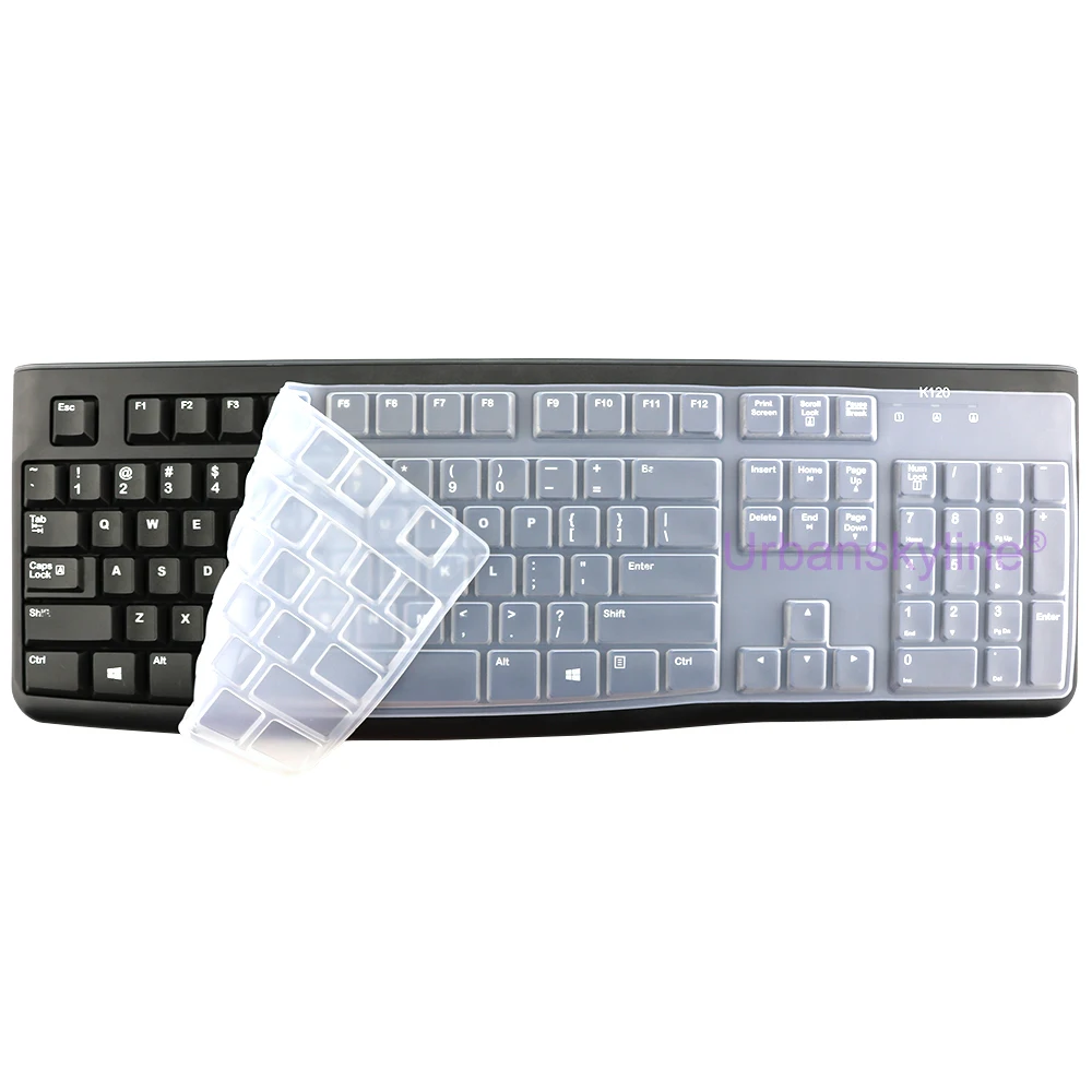 Funda de teclado K120 MK120 para Logitech K120 MK120, funda protectora de silicona, película delgada, transparente, transparente, negro y rosa