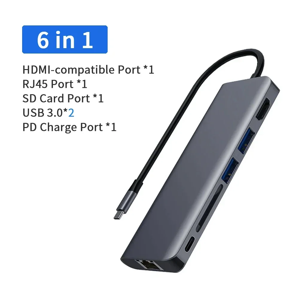 

USB Type C HUB to 4K -Compatible USB 3.0 Adapter PD 6 in 1 Type C HUB Dock Station For USB C Splitter