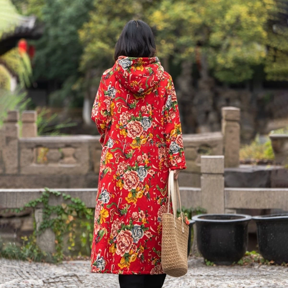 2025 ملابس دونغبي الصينية المطبوعة المميزة للعام الجديد معطف سميك من القطن والكتان على الطراز العرقي معطف شتوي عصري للترفيه #4