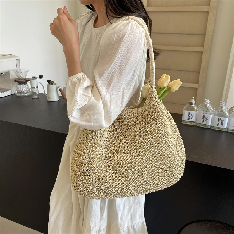 Bolso informal de verano para mujer, bandolera de paja tejida hecha a mano, bolso de mano de gran capacidad, bolsos de lujo para mujer, bolsos de diseñador