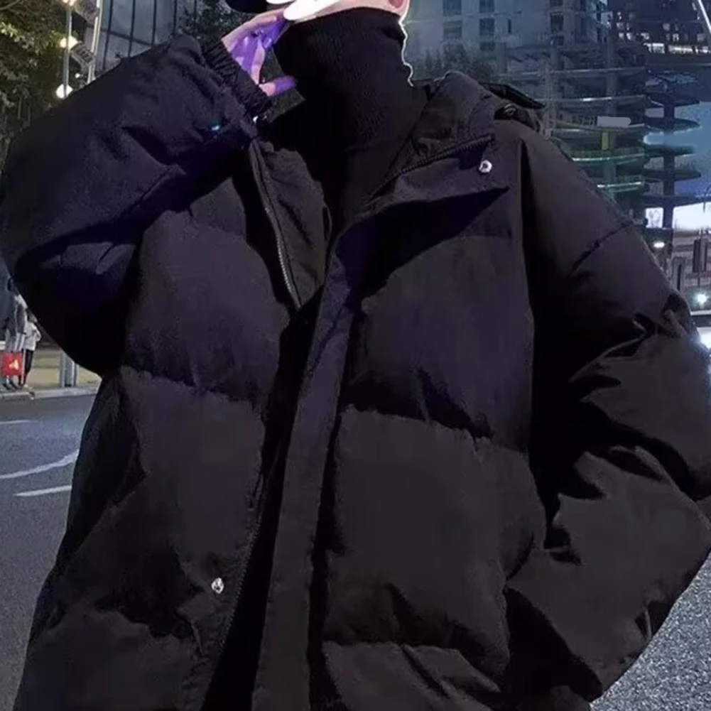 두꺼운 남성용 면 재킷, 다운 충전재로 보온성 제공, 야외 활동 및 일상 사용을 위한 캐주얼 스타일