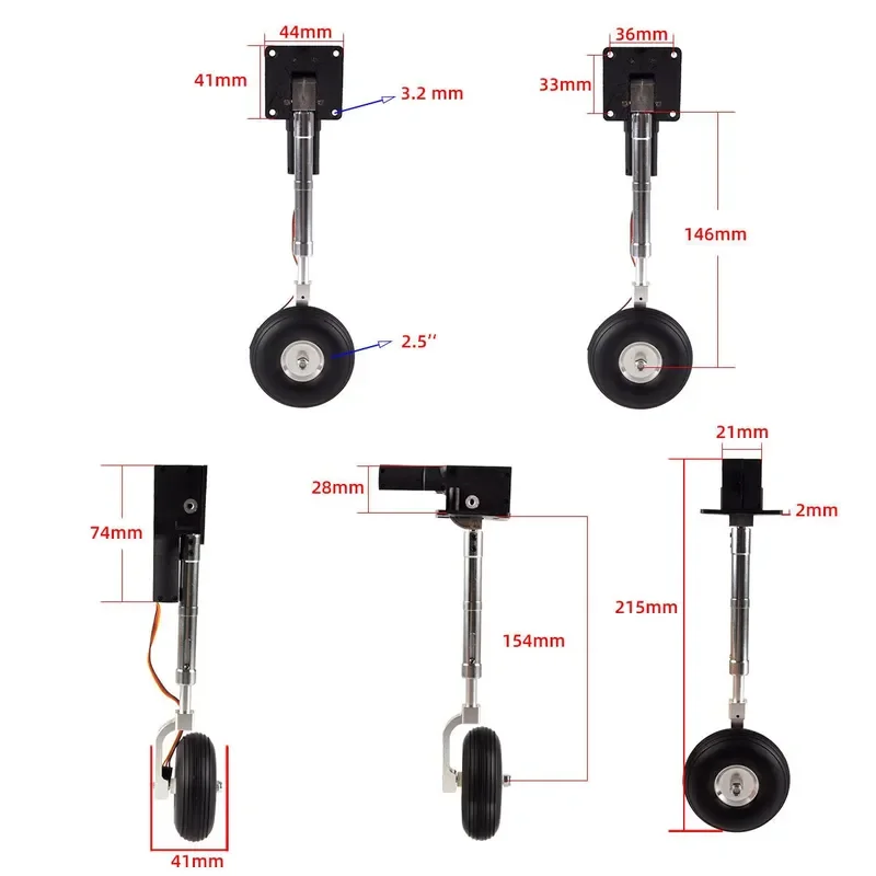 Slim Telescoping Metal Strut Landing Gear ZY15091SM 40004 Electric Retractable Type 2.5in Wheel RC Plane