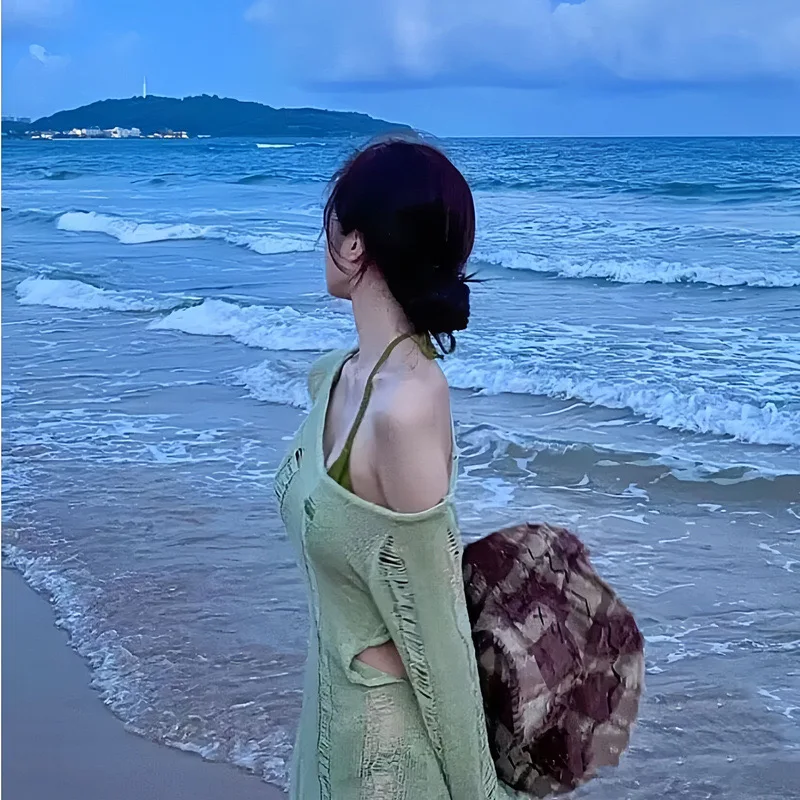 

Jungle Green Minimalist Backless Bikini Set Cut Out Pure & Sexy Hot Spring Beach Resort Bathing Suit Cover Up Woman 2025 Luxury