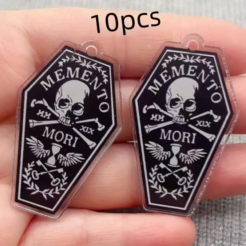 Pendentif cercueil en acrylique en forme de crâne d'Halloween, accessoires pour la fabrication de bijoux, boucles d'oreilles, collier, porte-clés, DIY, 10 pièces