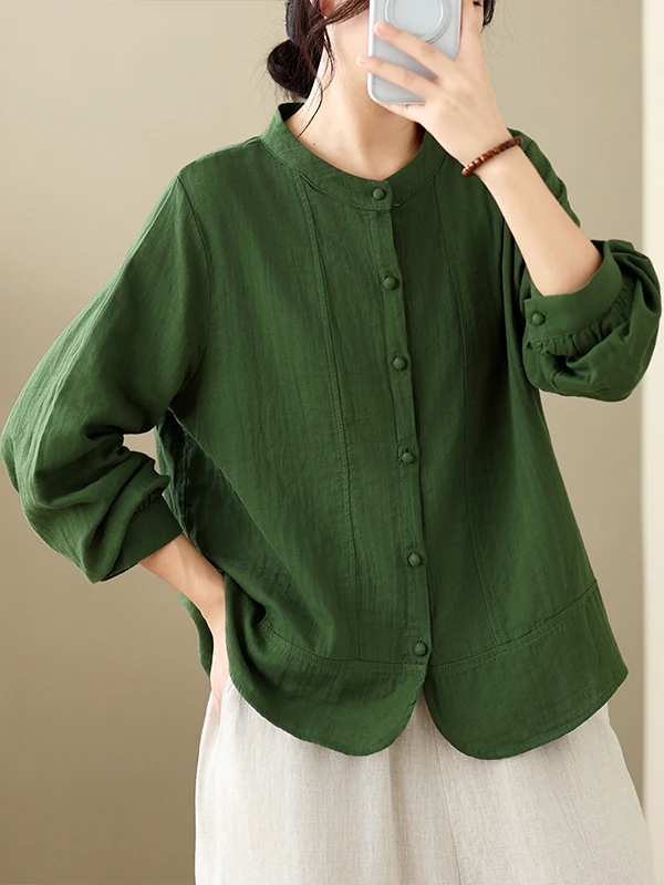 Casual Artistic Long Sleeve Open Cardigan Shirt Women's Loose Fit Versatile Slimming Top Breathable Cotton Linen Blend