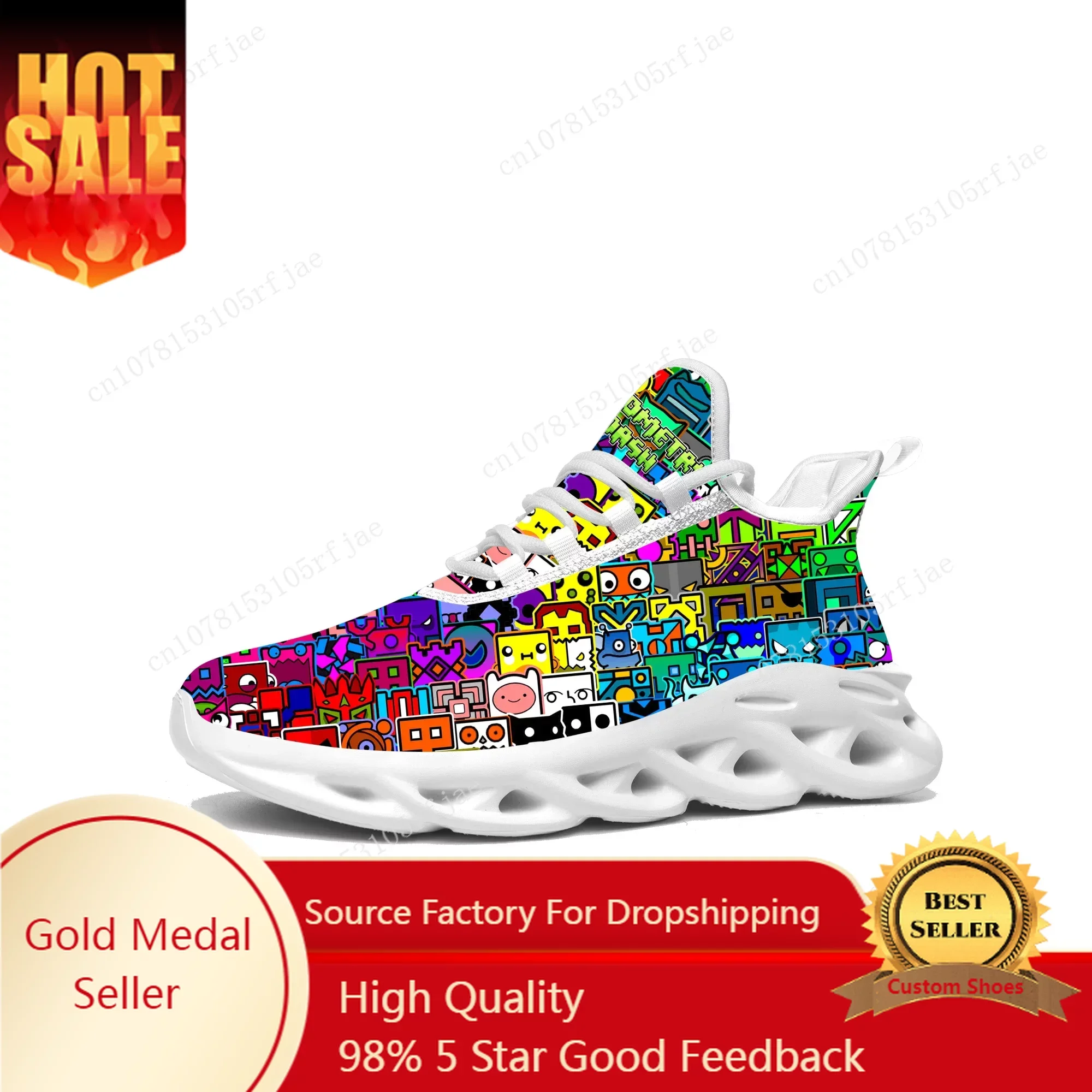 Geometry Dash Sneakers Cartoon Game Mens Womens Teenager Sports Running Shoes High Quality Fashion Custom Built Lace Up Shoes