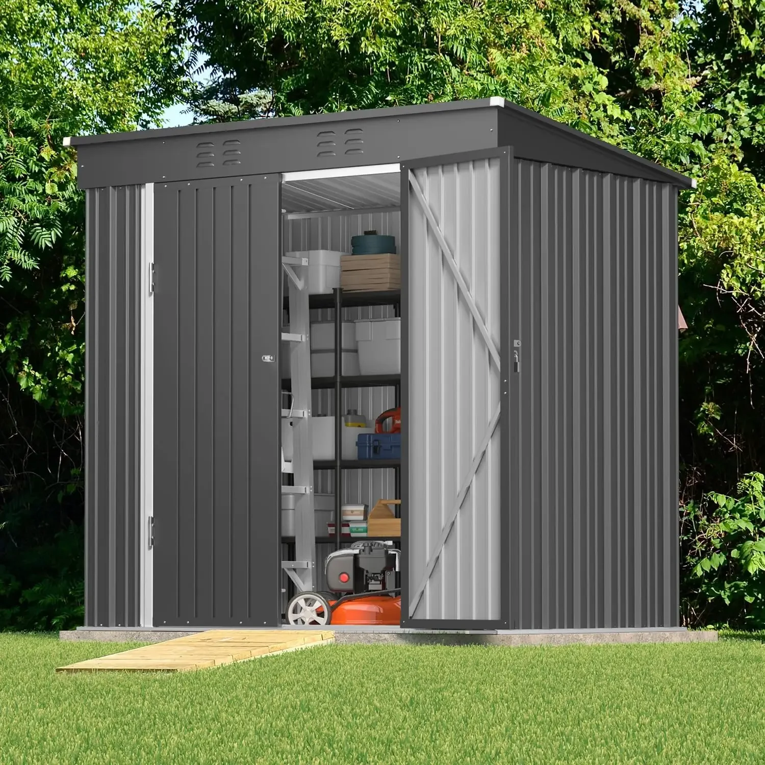 

6' x 4' Outdoor Storage Shed with Double Lockable Doors, Anti-Corrosion Metal Garden Shed, Waterproof Shed Outdoor Storage