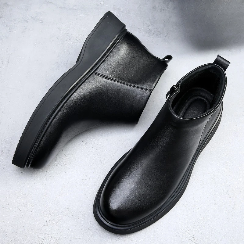2026 Autumn Mens Ankle Chelsea Boots Luxury Handmade Platform Daily Outdoor Round Toe Fashion Retro Winter Warm Shoes for Man