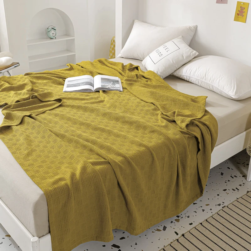 100% Cotton Plaid Weave Blankets Single Double Queen King Size Lightweight Soft Blanket for All Season Bedspreads for Bed Sofa - view 2