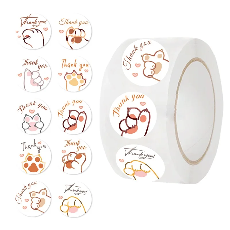 500 Stuks Schattige Kat Klauwen Papieren Etiketten Dank U Sticker Afdichting Diy Decoratie Scrapbooking Briefpapier Hand Boekhouding Benodigdheden