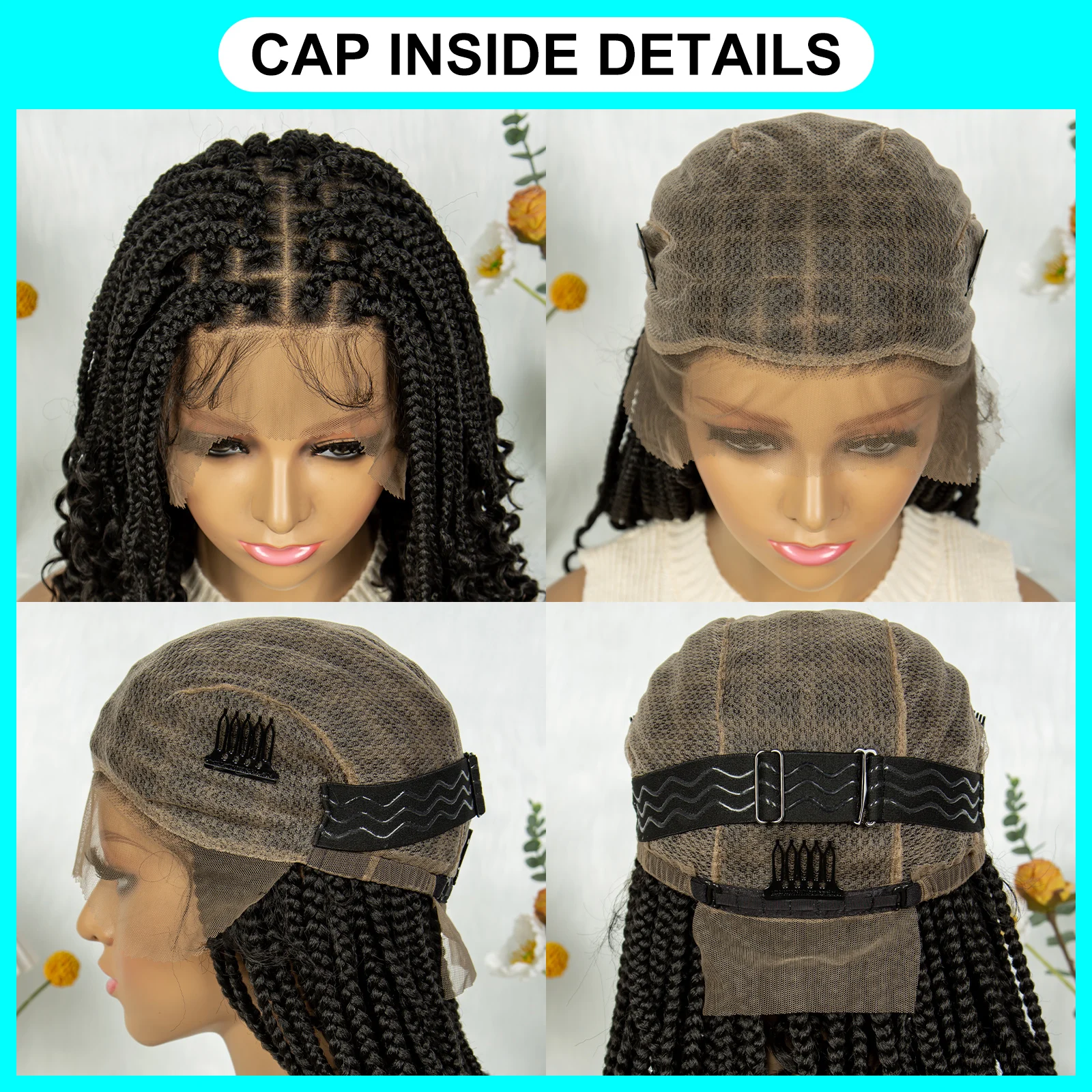 Knotless Box Braided Wigs with Curly Ends Synthetic Full Lace Boho Braided Lace Wigs Lace Frontal Braids Wig for Black Women image 6