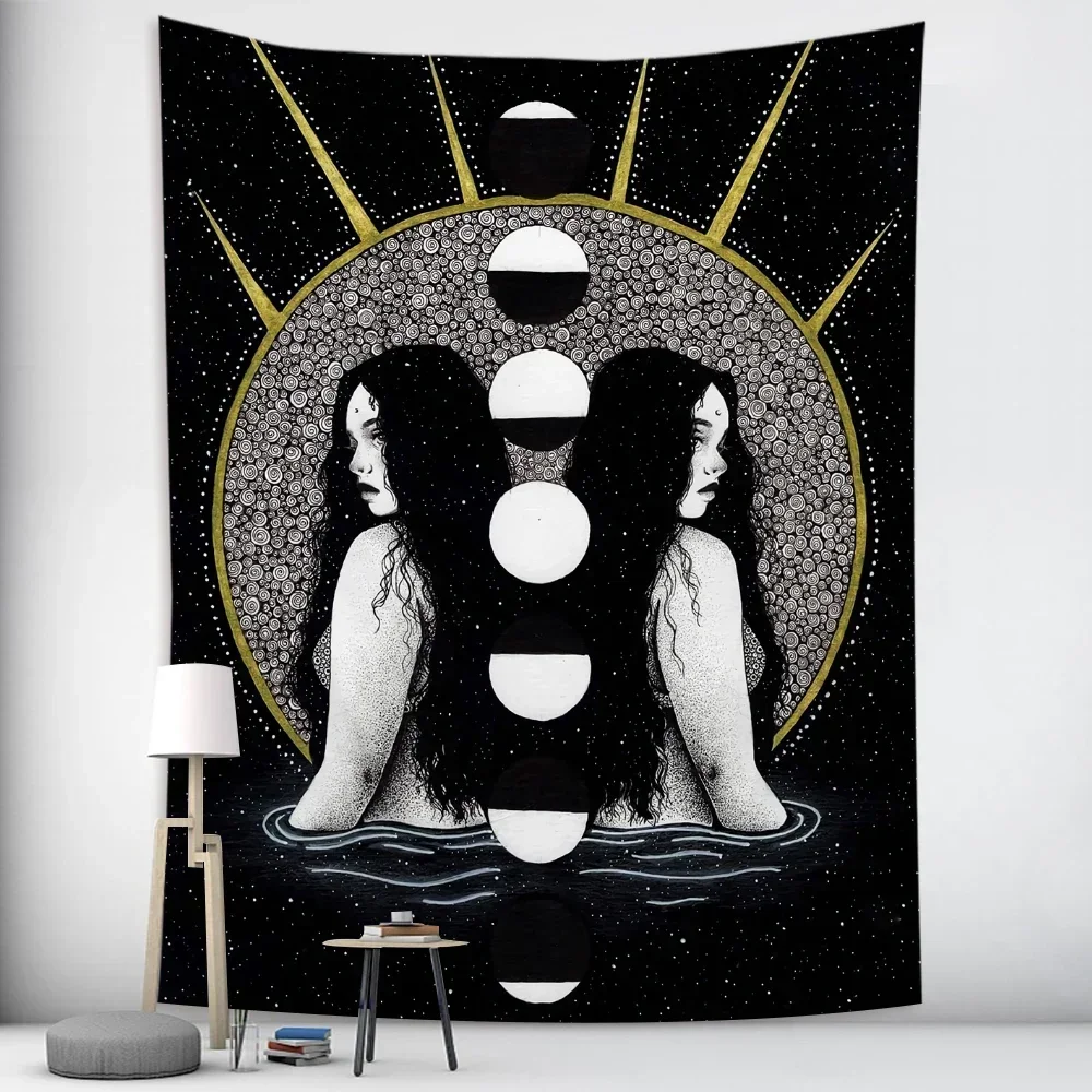 Dea Hecate tarocchi divinazione decorazioni per la casa stregoneria arazzo Mandala decorazione della parete Hippie Boho fasi lunari arazzo divano