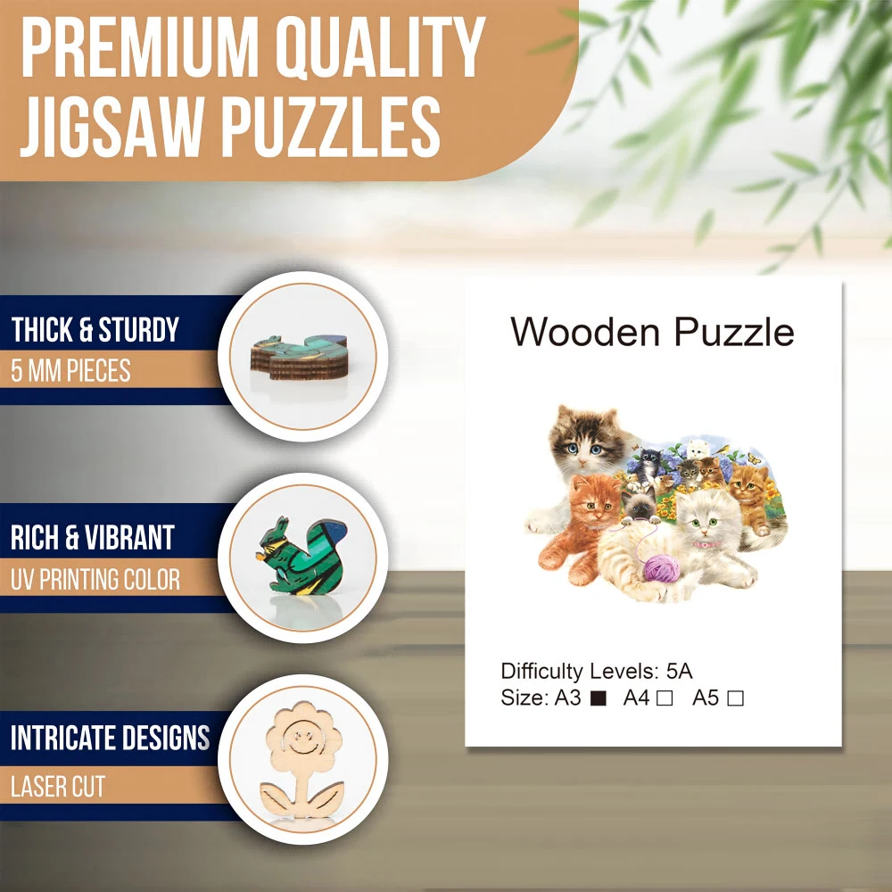 ألغاز الصور المقطوعة الخشبية للقطط، ألغاز متقدمة مع حزمة هدايا جميلة، قطع على شكل فريد، أفضل الهدايا لعبة عائلية لديكور المنزل