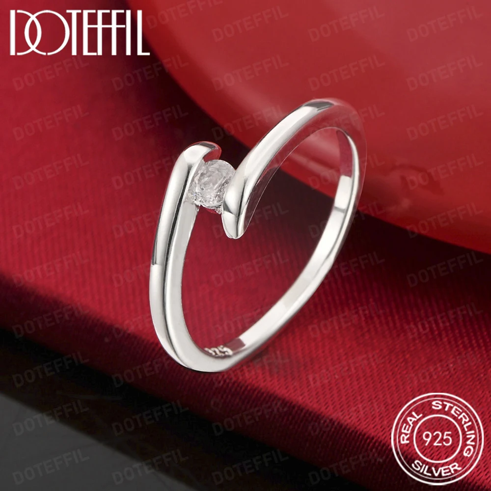 925 Sterling Silver Simple AAA Crystal Ring For Woman Fashion Wedding Engagement Party Gift Charm Jewelry