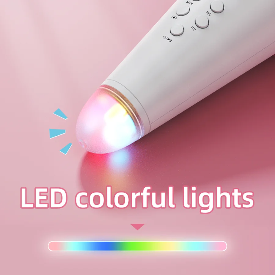 統合ワイヤレスカラオケマイクステレオスピーカー LED ライトポータブルハンドヘルドマイク子供のおもちゃの誕生日プレゼント