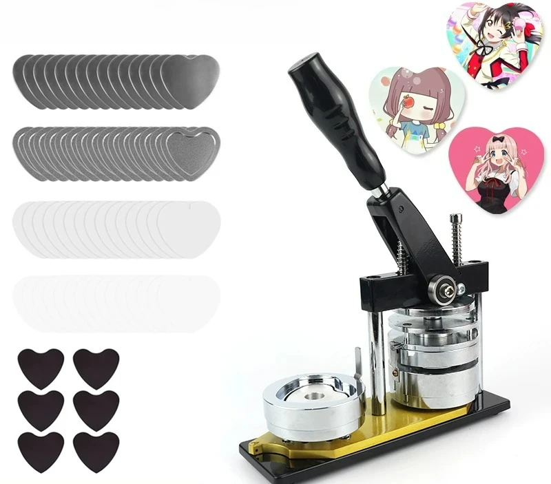 Heart Shape 53x57mm Badge Making Machine, Manual Button Maker Kit for DIY Pin Magnets, Soft Magnet Accessories