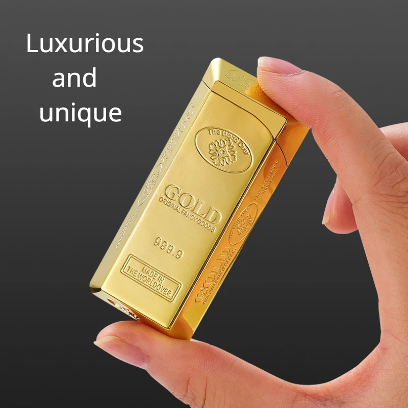 Gold Bar Fashion Inflatable Lighter Cigarette Accessories Butane Gas Lighters Unusual Metal windproof lighter Men\'s Gift Gadget