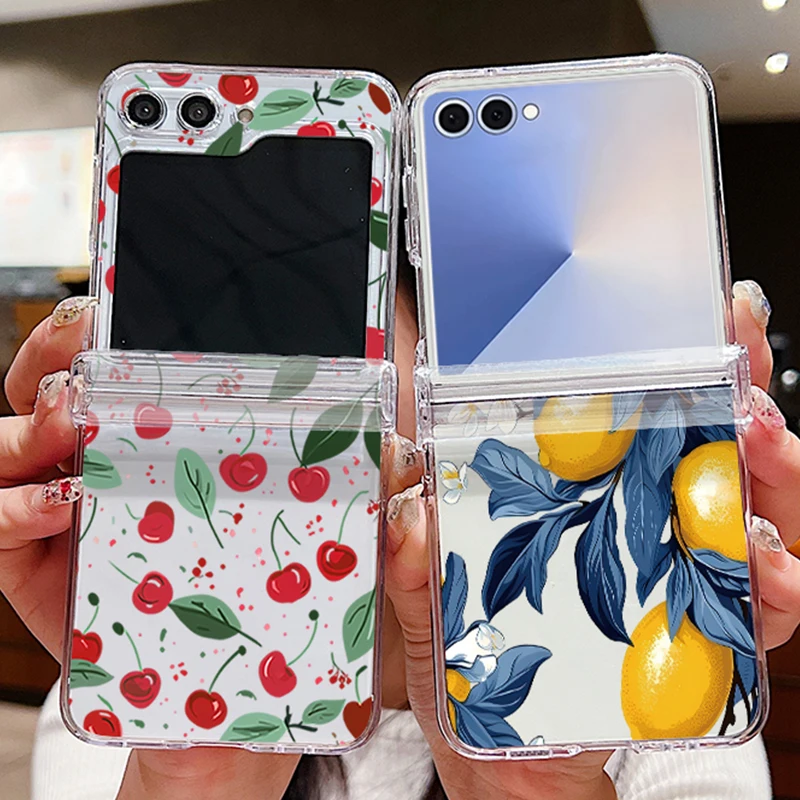 Pink Cherry Printed Phone Case For Samsung Galaxy Z Flip7 Flip6 Flip5 Flip4 Flip7 FE Flip3 5G Folding Hard PC Transparent Cover view 6